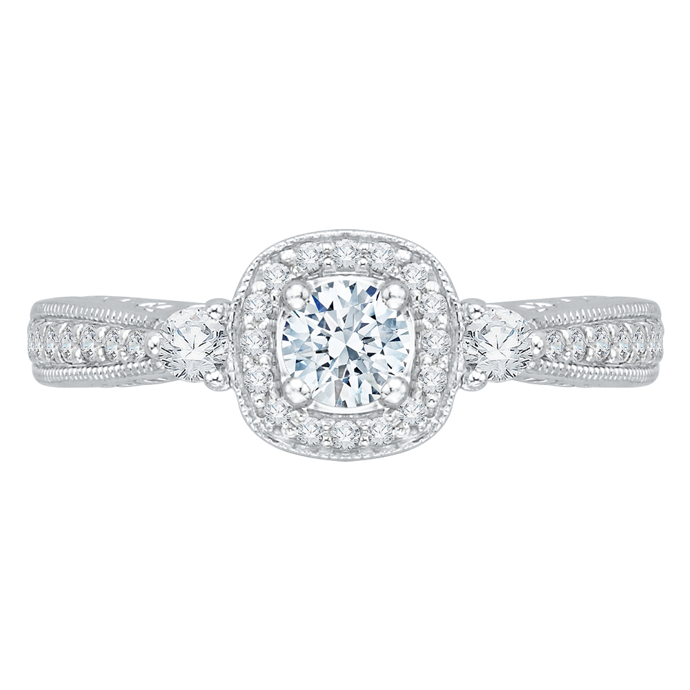 Round Diamond Halo Engagement Ring in 14K White Gold