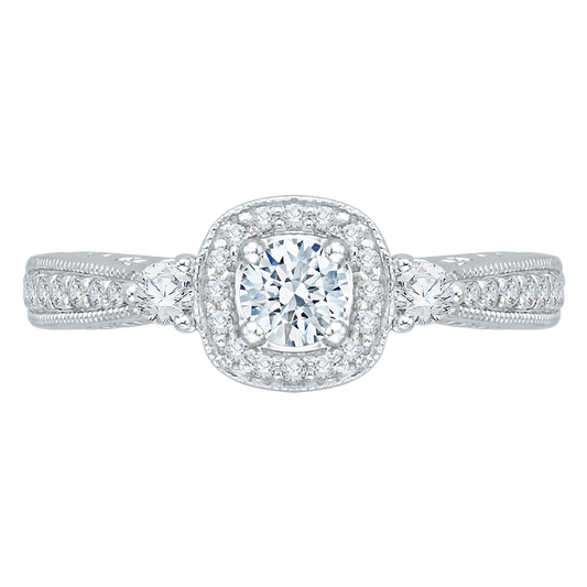 Round Diamond Halo Engagement Ring in 14K White Gold