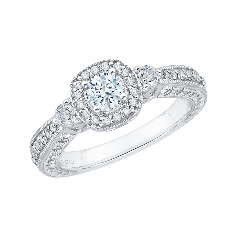 Round Diamond Halo Engagement Ring in 14K White Gold