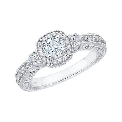 Round Diamond Halo Engagement Ring in 14K White Gold