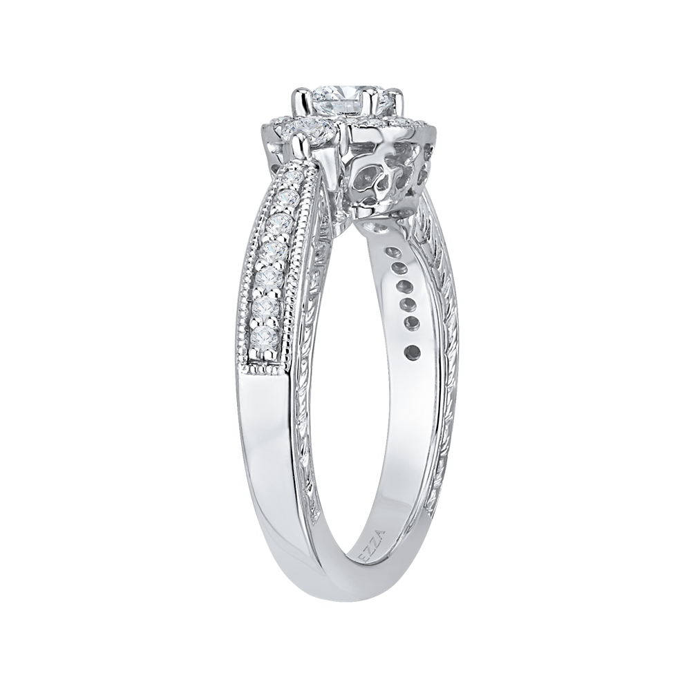 Round Diamond Halo Engagement Ring in 14K White Gold