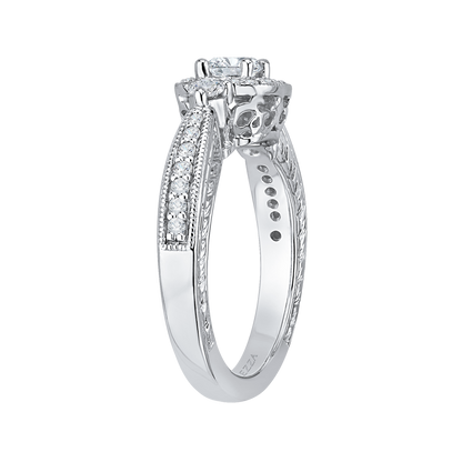 Round Diamond Halo Engagement Ring in 14K White Gold