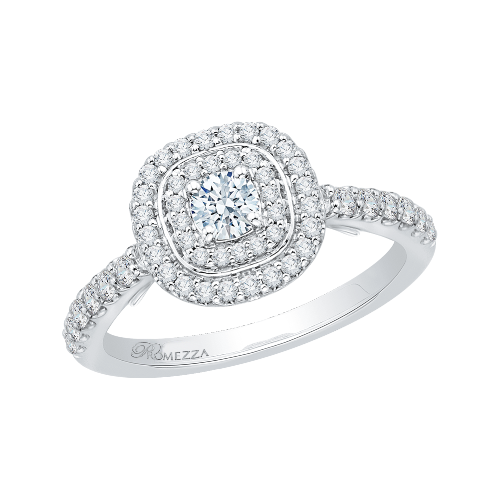 Double Halo Diamond Engagement Ring In 14K White Gold