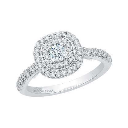 Double Halo Diamond Engagement Ring In 14K White Gold