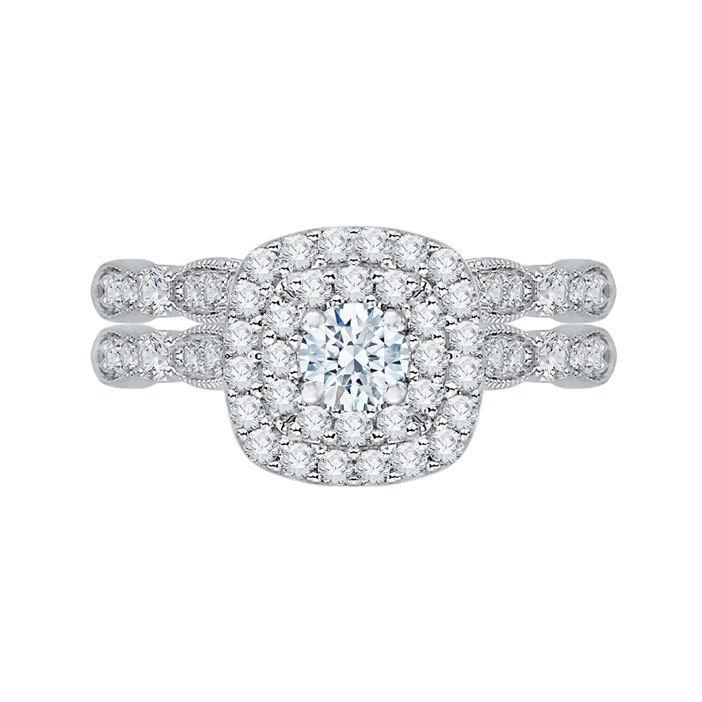 Diamond Double Halo Engagement Ring in 14K White Gold