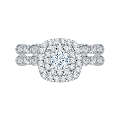 Diamond Double Halo Engagement Ring in 14K White Gold