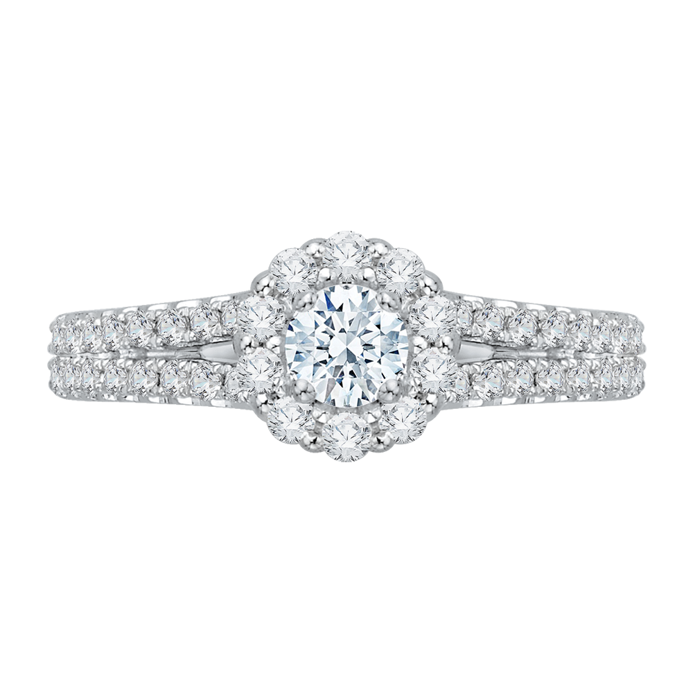 Split Shank Diamond Halo Engagement Ring in 14K White Gold