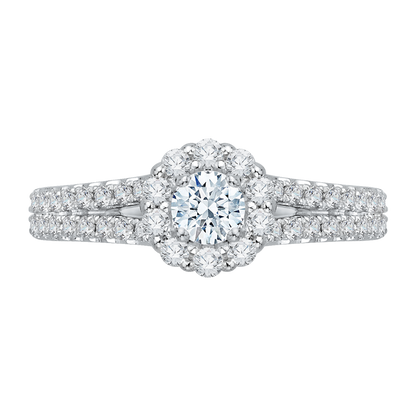 Split Shank Diamond Halo Engagement Ring in 14K White Gold