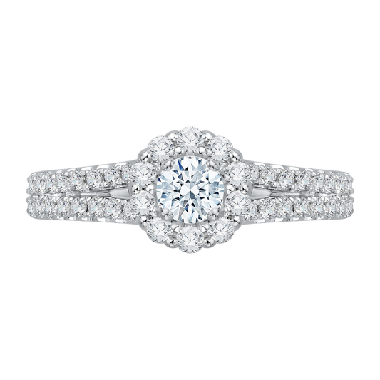 Split Shank Diamond Halo Engagement Ring in 14K White Gold