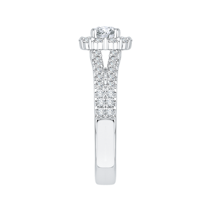 Split Shank Diamond Halo Engagement Ring in 14K White Gold