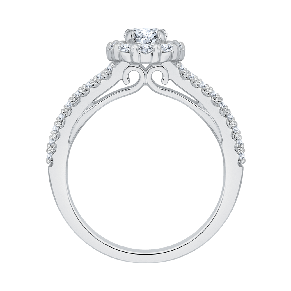 Split Shank Diamond Halo Engagement Ring in 14K White Gold