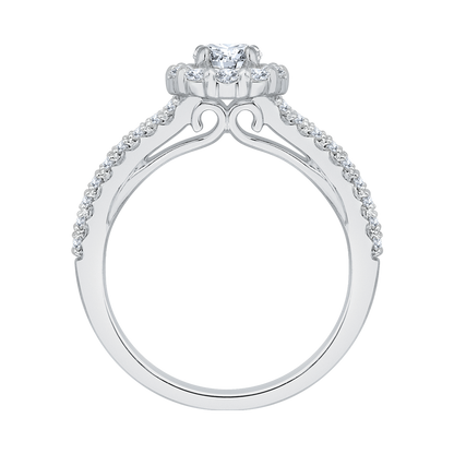 Split Shank Diamond Halo Engagement Ring in 14K White Gold