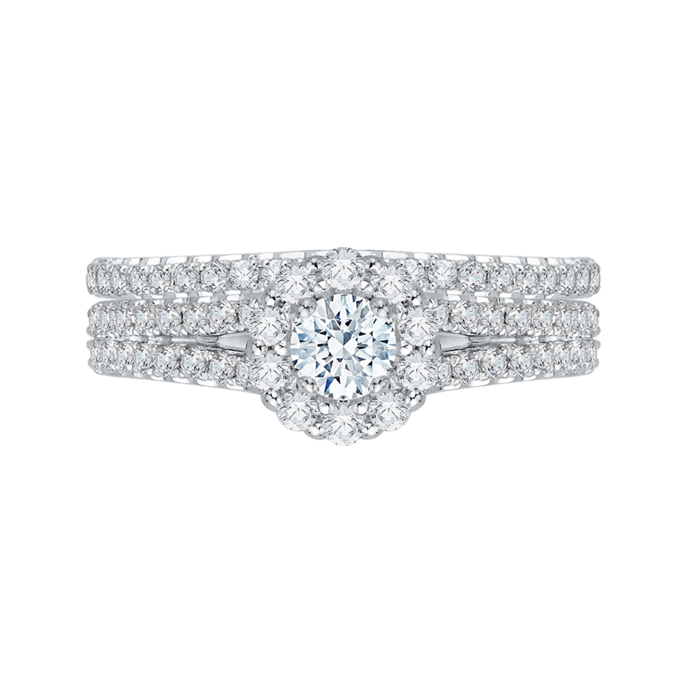 Split Shank Diamond Halo Engagement Ring in 14K White Gold