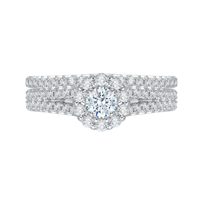 Split Shank Diamond Halo Engagement Ring in 14K White Gold