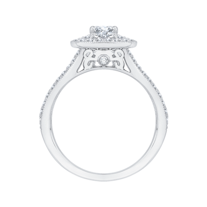 Round Diamond Double Halo Engagement Ring with Split Shank In 14K White Gold