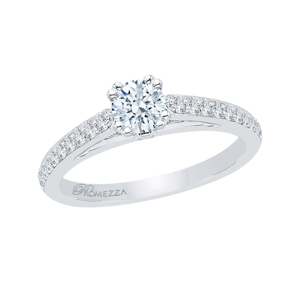 Diamond Cathedral Style Engagement Ring in 14K White Gold