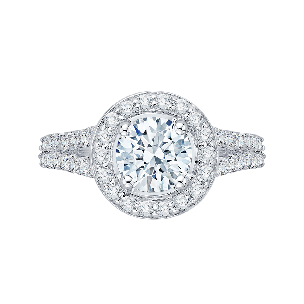 Split Shank Round Diamond Halo Engagement Ring in 14K White Gold