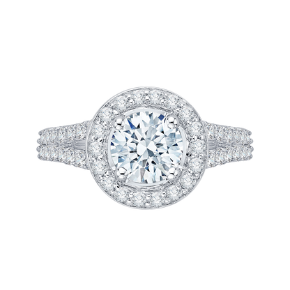 Split Shank Round Diamond Halo Engagement Ring in 14K White Gold