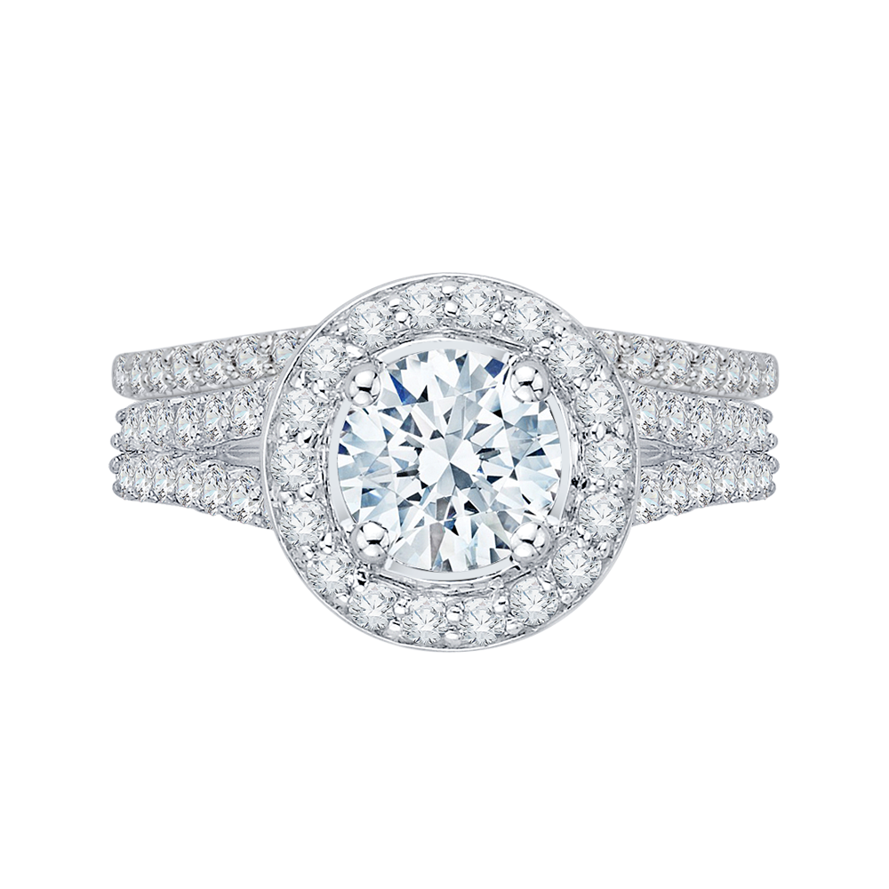 Split Shank Round Diamond Halo Engagement Ring in 14K White Gold