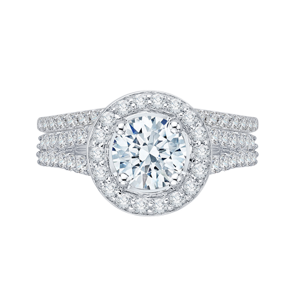 Split Shank Round Diamond Halo Engagement Ring in 14K White Gold