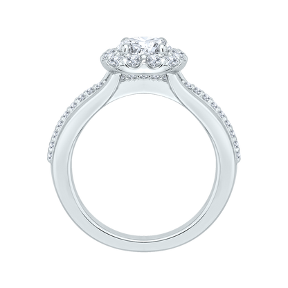 Split Shank Diamond Halo Engagement Ring Set in 14K White Gold