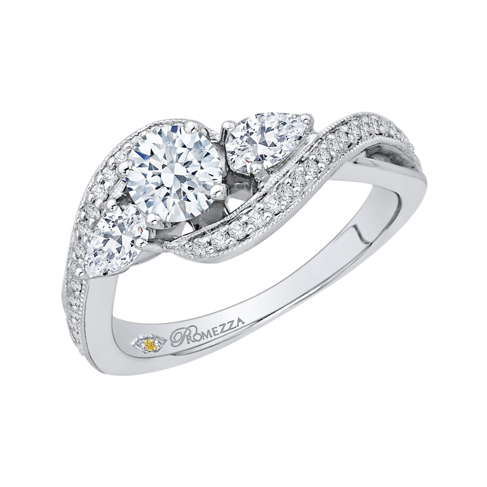 Round Diamond Three-Stone Engagement Ring in 14K White Gold