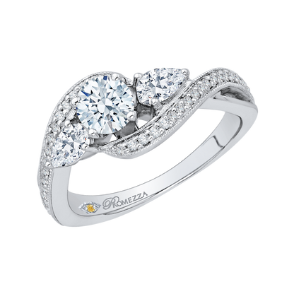 Round Diamond Three-Stone Engagement Ring in 14K White Gold