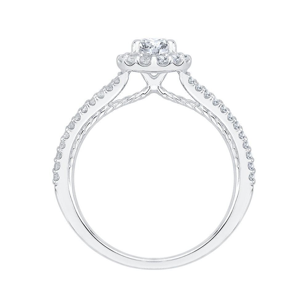 Split Shank Round Diamond Halo Engagement Ring In 14K White Gold