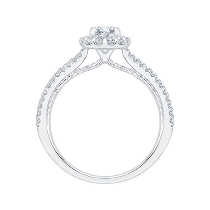 Split Shank Round Diamond Halo Engagement Ring In 14K White Gold