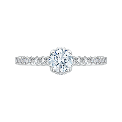 Diamond Floral Engagement Ring in 14K White Gold