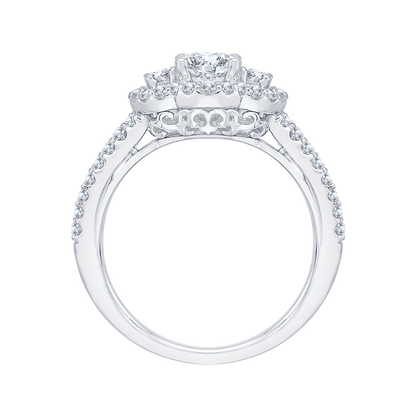 Diamond Three-Stone Halo Engagement Ring in 14K White Gold