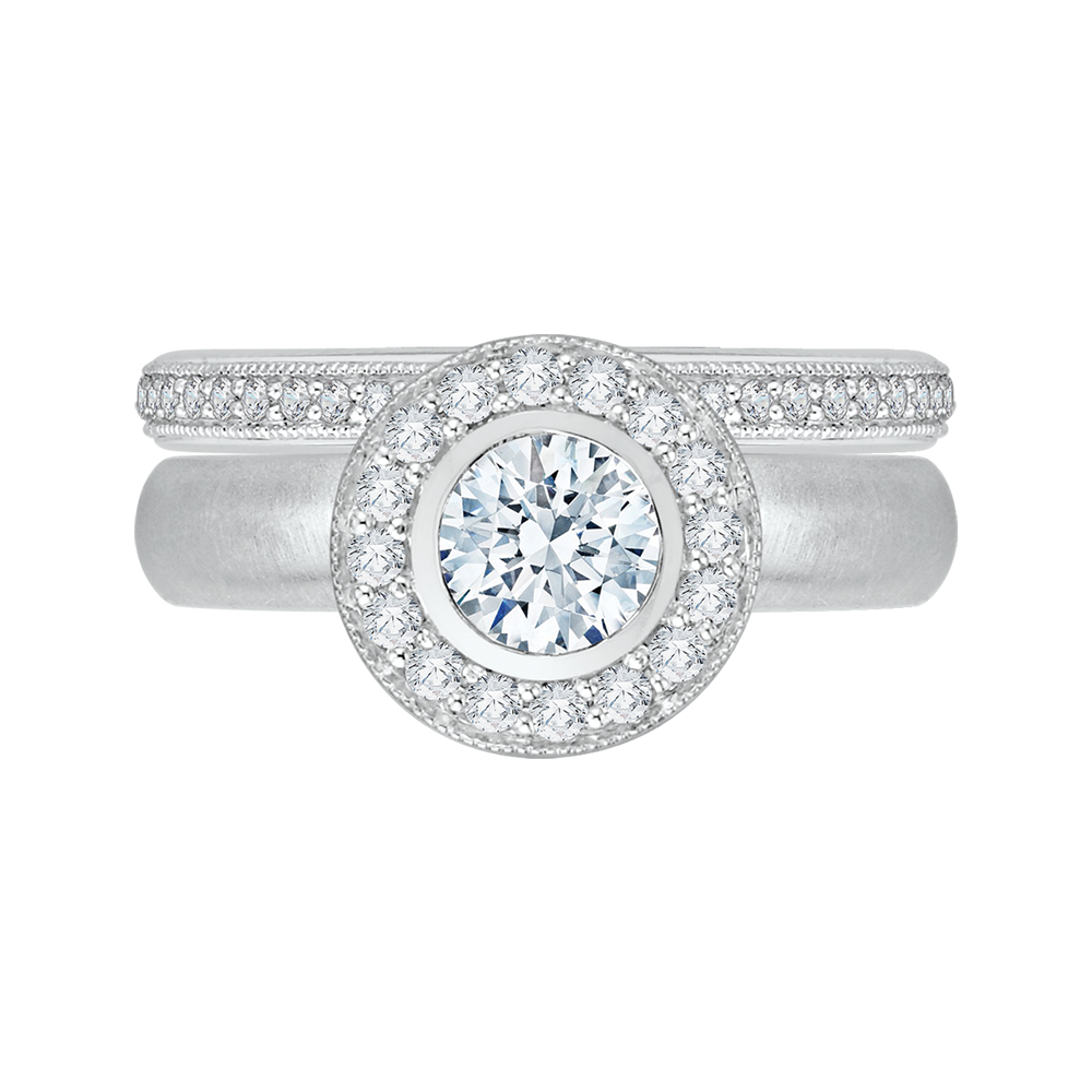 Round Diamond Halo Engagement Ring in 14K White Gold