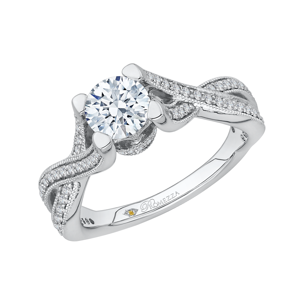 Split Shank Round Diamond Engagement Ring in 14K White Gold