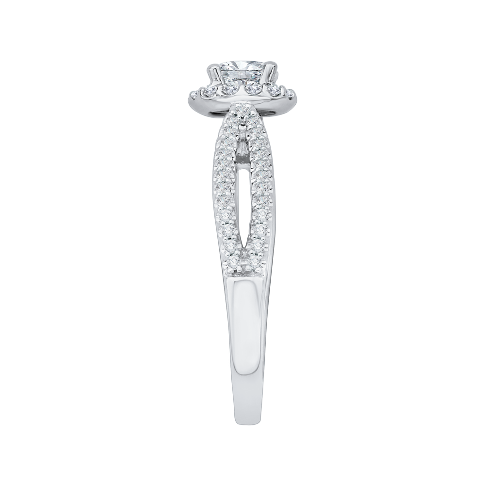 Split Shank Diamond Halo Engagement Ring in 14K White Gold