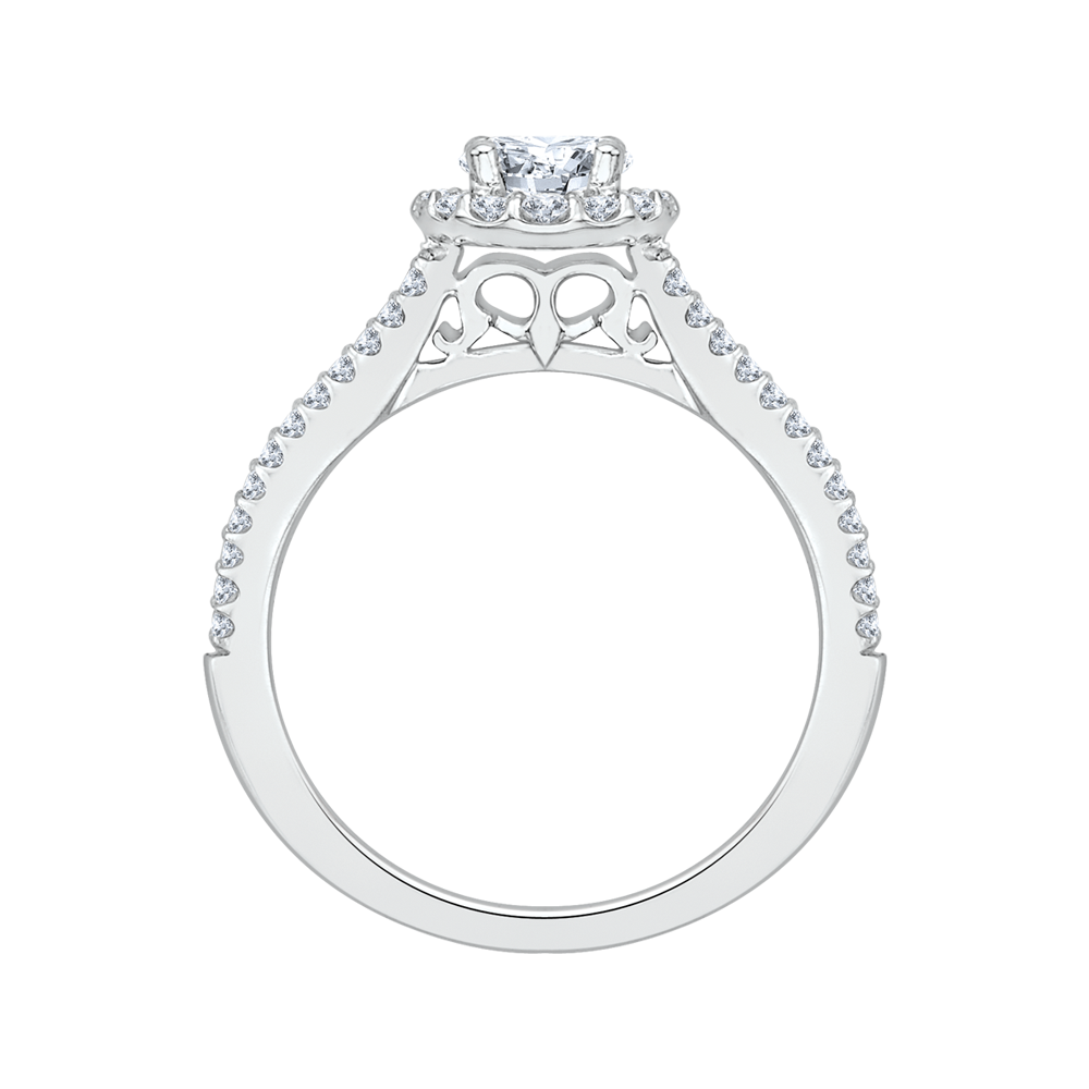 Split Shank Diamond Halo Engagement Ring in 14K White Gold