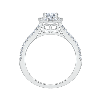 Split Shank Diamond Halo Engagement Ring in 14K White Gold