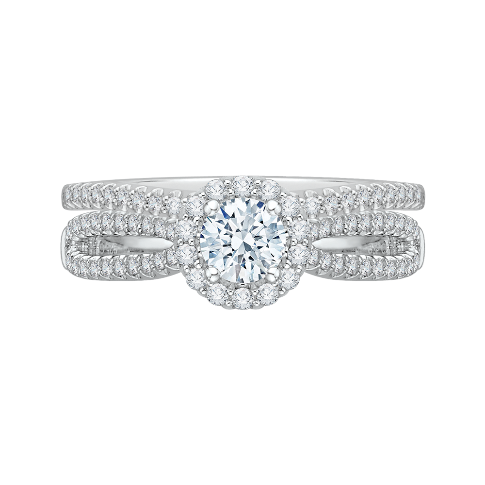 Split Shank Diamond Halo Engagement Ring in 14K White Gold