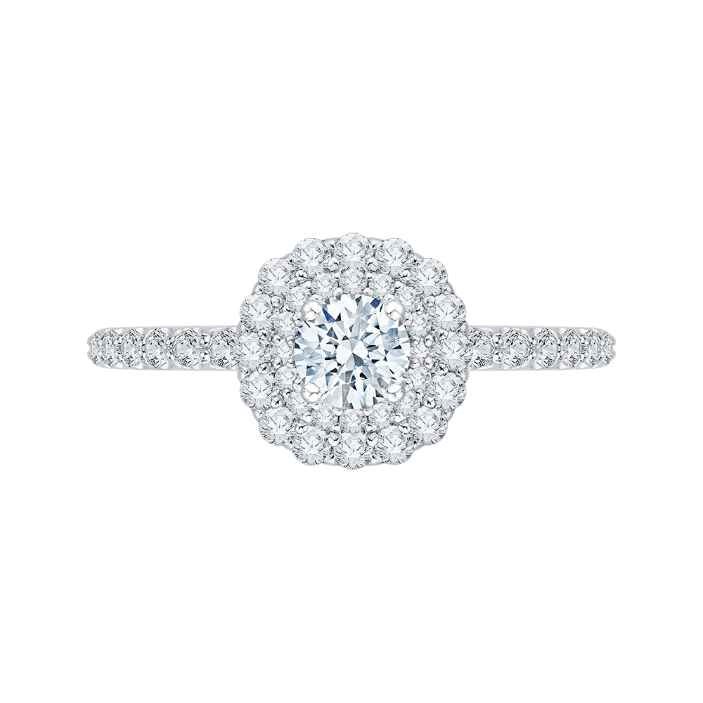 Round Diamond Double Halo Engagement Ring in 14K White Gold