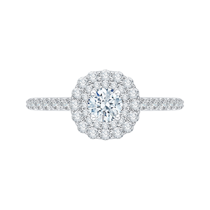 Round Diamond Double Halo Engagement Ring in 14K White Gold