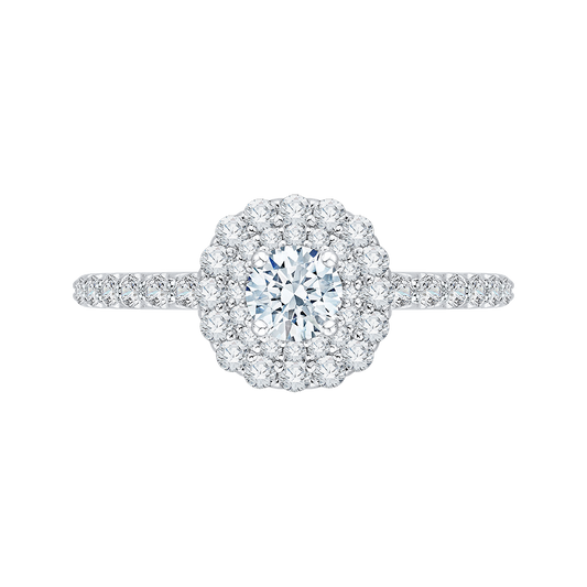 Round Diamond Double Halo Engagement Ring in 14K White Gold