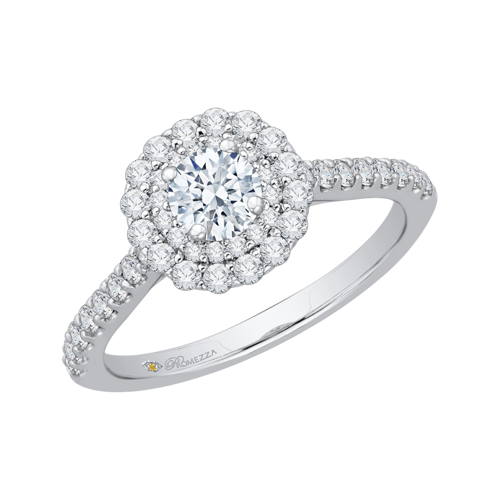 Round Diamond Double Halo Engagement Ring in 14K White Gold