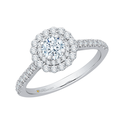 Round Diamond Double Halo Engagement Ring in 14K White Gold