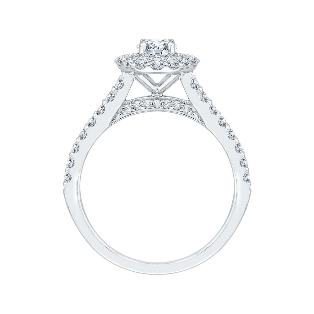 Round Diamond Double Halo Engagement Ring in 14K White Gold