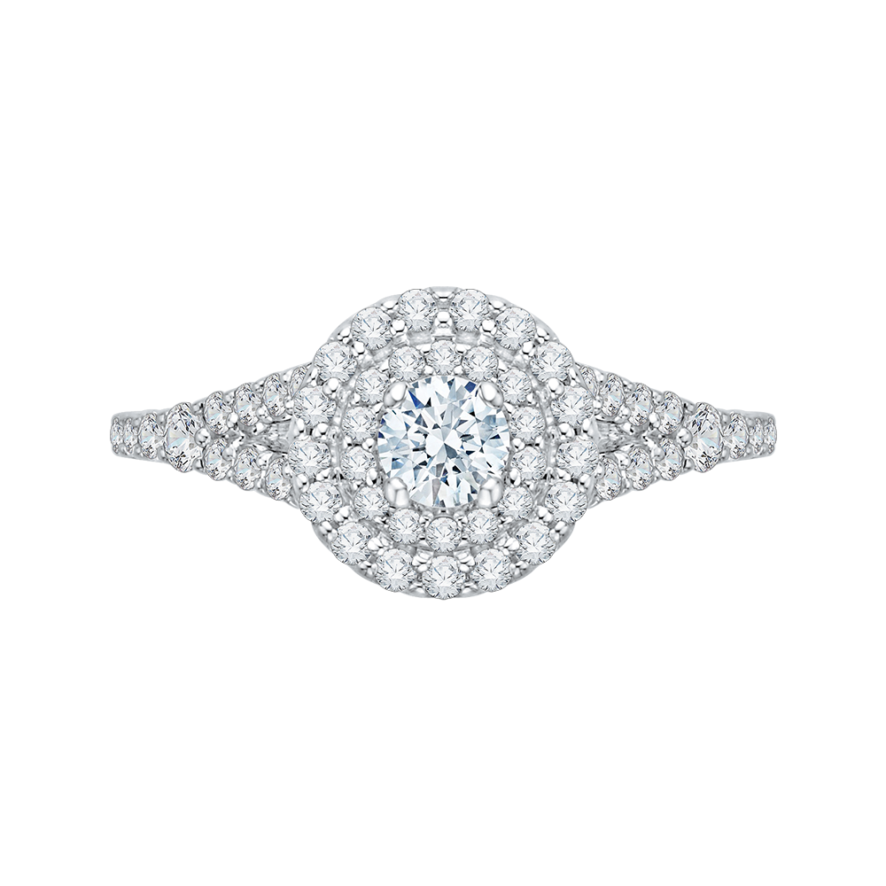 Split Shank Double Halo Diamond Engagement Ring In 14K White Gold