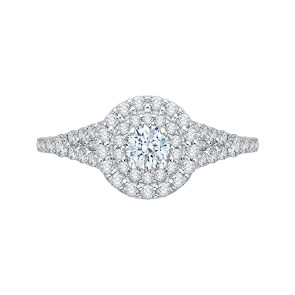 Split Shank Double Halo Diamond Engagement Ring In 14K White Gold