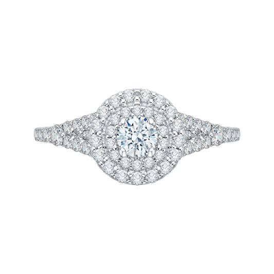 Split Shank Double Halo Diamond Engagement Ring In 14K White Gold