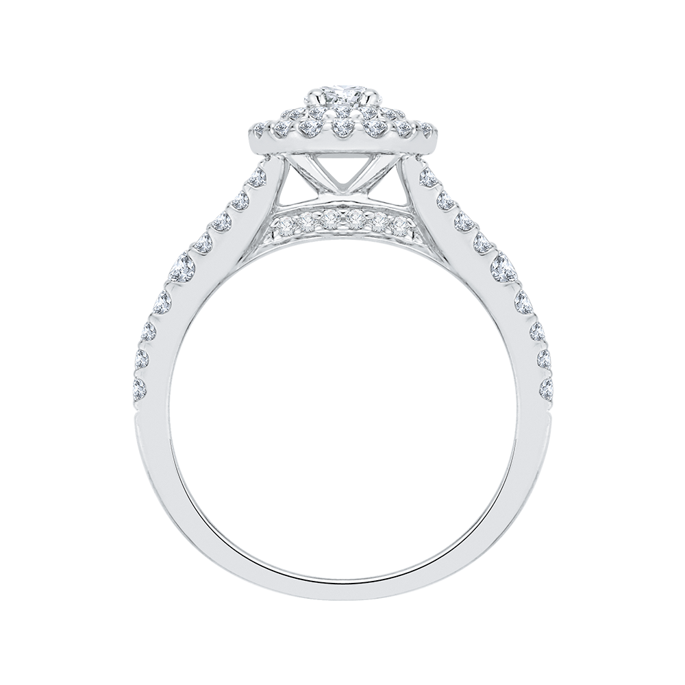 Split Shank Double Halo Diamond Engagement Ring In 14K White Gold