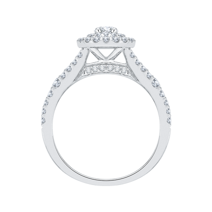 Split Shank Double Halo Diamond Engagement Ring In 14K White Gold