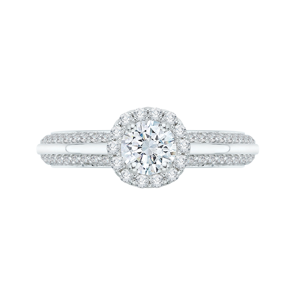 Diamond Halo Cathedral Style Engagement Ring in 14K White Gold