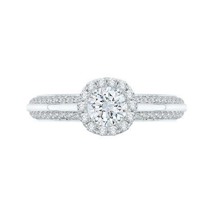 Diamond Halo Cathedral Style Engagement Ring in 14K White Gold